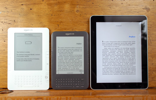Kindle 2, Kindle 3, and iPad